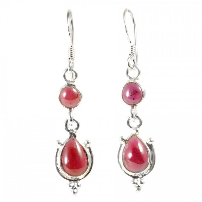 Boucle d'oreilles pendantes avec pierre ronde et goutte - BIJOUX ARGENT - Boutique Nirvana