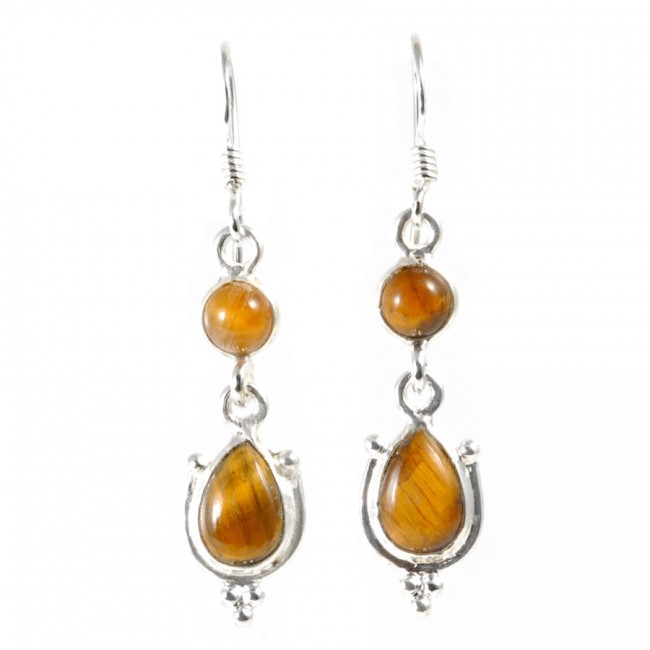 Boucle d'oreilles pendantes avec pierre ronde et goutte - BIJOUX ARGENT - Boutique Nirvana