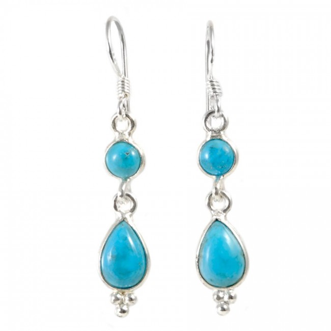 Boucle d'oreilles pendantes avec pierre ronde et goutte simple - Silver Jewellery - Boutique Nirvana