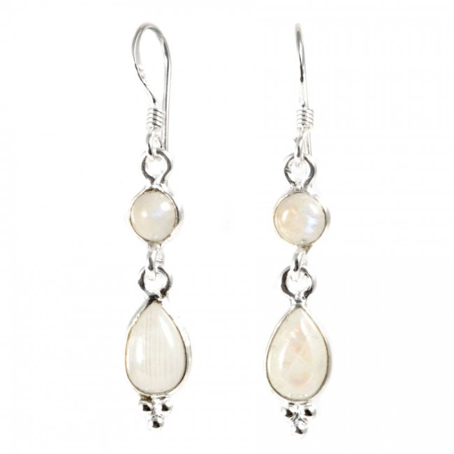 Boucle d'oreilles pendantes avec pierre ronde et goutte simple - Silver Jewellery - Boutique Nirvana