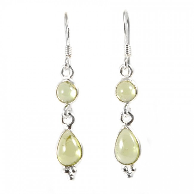 Boucle d'oreilles pendantes avec pierre ronde et goutte simple - Silver Jewellery - Boutique Nirvana