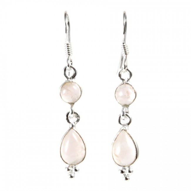 Boucle d'oreilles pendantes avec pierre ronde et goutte simple - Silver Jewellery - Boutique Nirvana