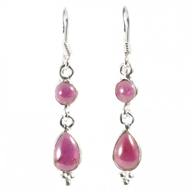 Boucle d'oreilles pendantes avec pierre ronde et goutte simple - Silver Jewellery - Boutique Nirvana