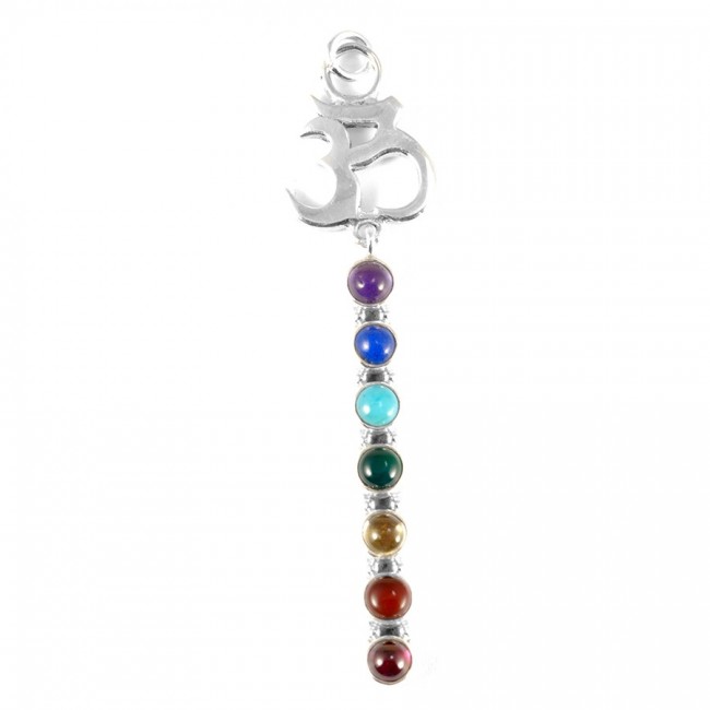 Pendentif OM argent avec les 7 chakras en pierres naturelles - Silver Jewellery - Boutique Nirvana