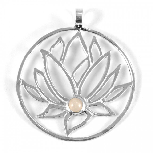 Grand pendentif Lotus argent incrusté pierre - BIJOUX ARGENT - Boutique Nirvana