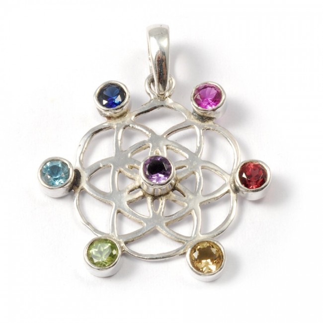 Pendentif chakras argent et pierres naturelles - BIJOUX ARGENT - Boutique Nirvana