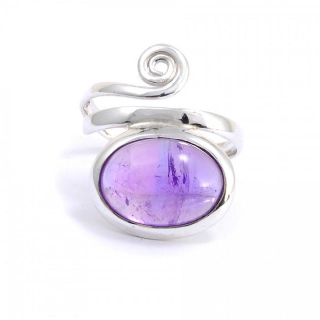 Bague réglable pierre ovale et spirale argent - Silver Jewellery - Boutique Nirvana