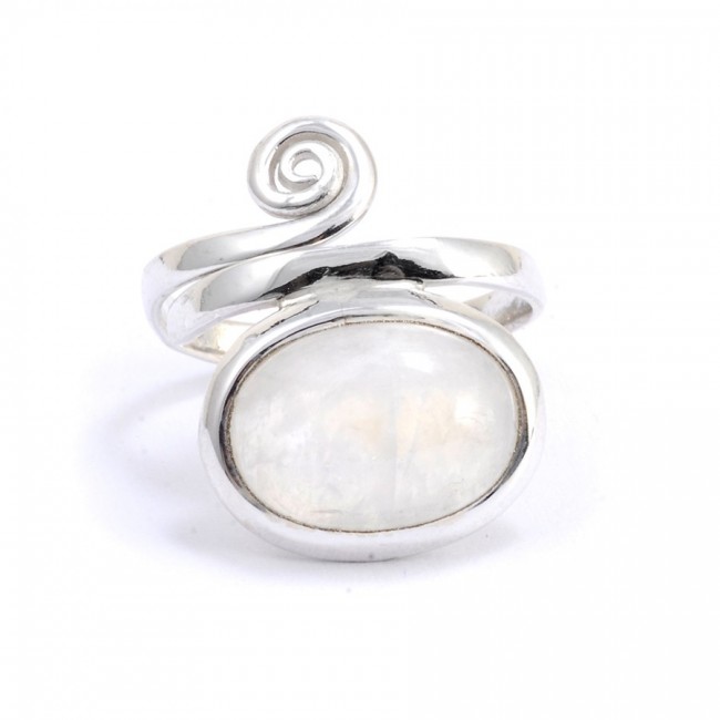 Bague réglable pierre ovale et spirale argent - Silver Jewellery - Boutique Nirvana