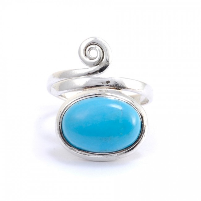 Bague réglable pierre ovale et spirale argent - Silver Jewellery - Boutique Nirvana
