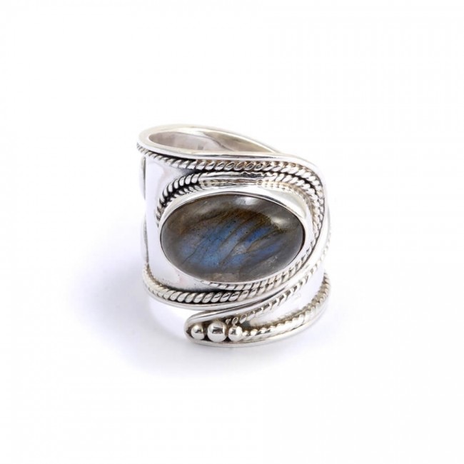Contemporary Silver & Natural Stone Wrap Ring - Silver Jewellery - Boutique Nirvana