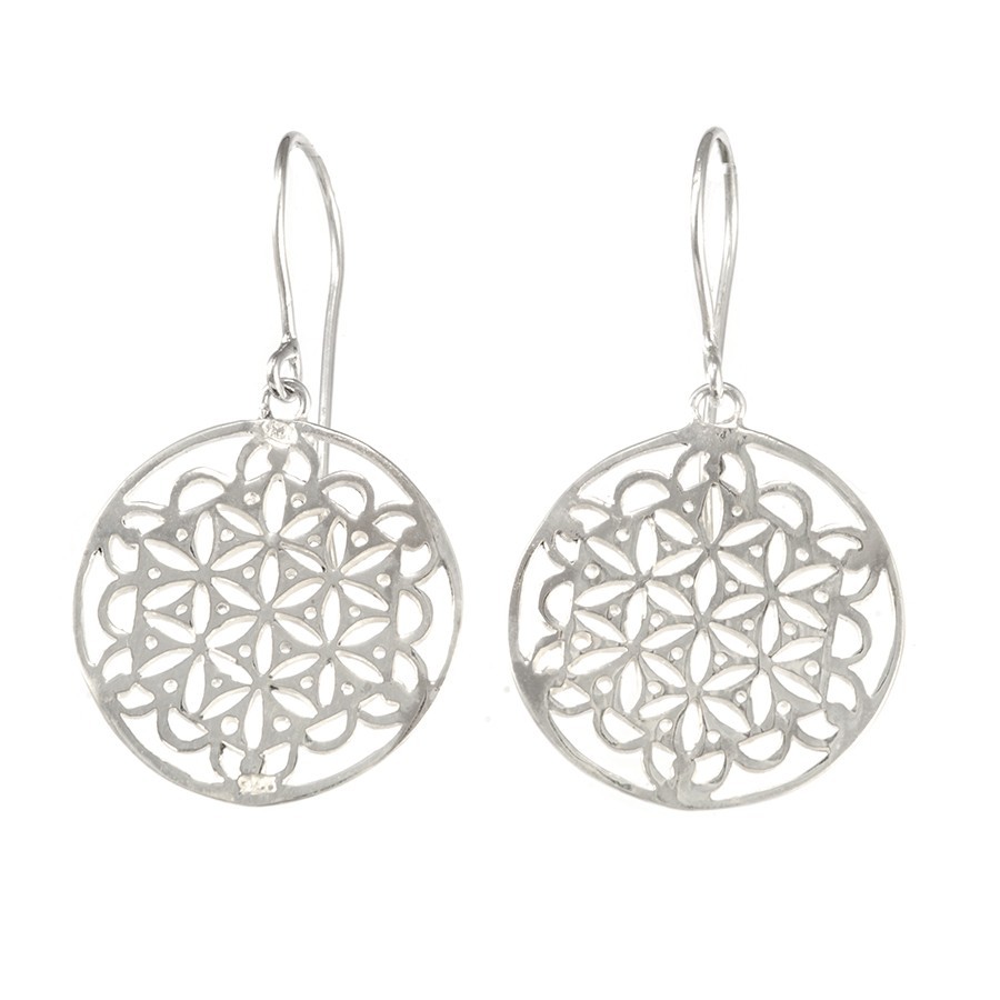 Boucles argent rondes fleur de vie - Silver Jewellery - Boutique Nirvana